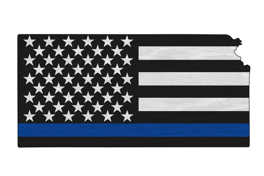 Thin Blue Line Flag on Map of Kansas